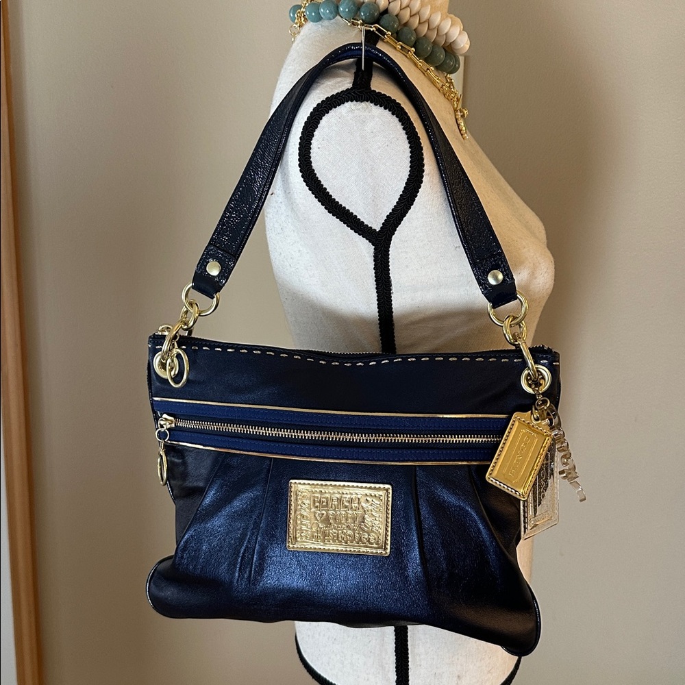 Coach Poppy Signature Sapphire Blue Leather Convertible Bag - Picture 4 of 17